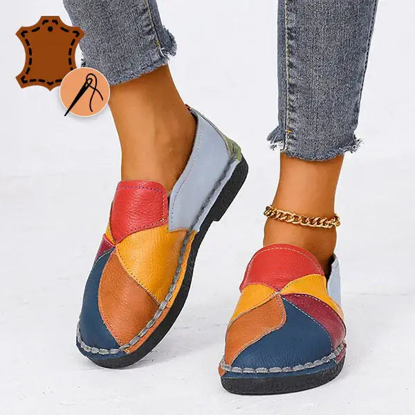 LetcloTM Colorful Stitching Leather Orthopedic Slip-On Shoes